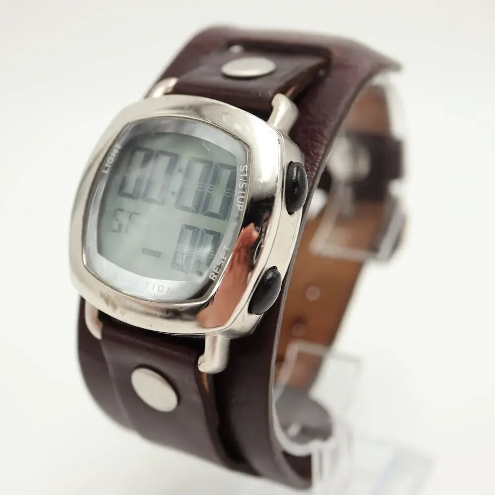 Kenneth Cole Reaction Square Digital 37mm Watch Y2K Wide Leather w New Battery